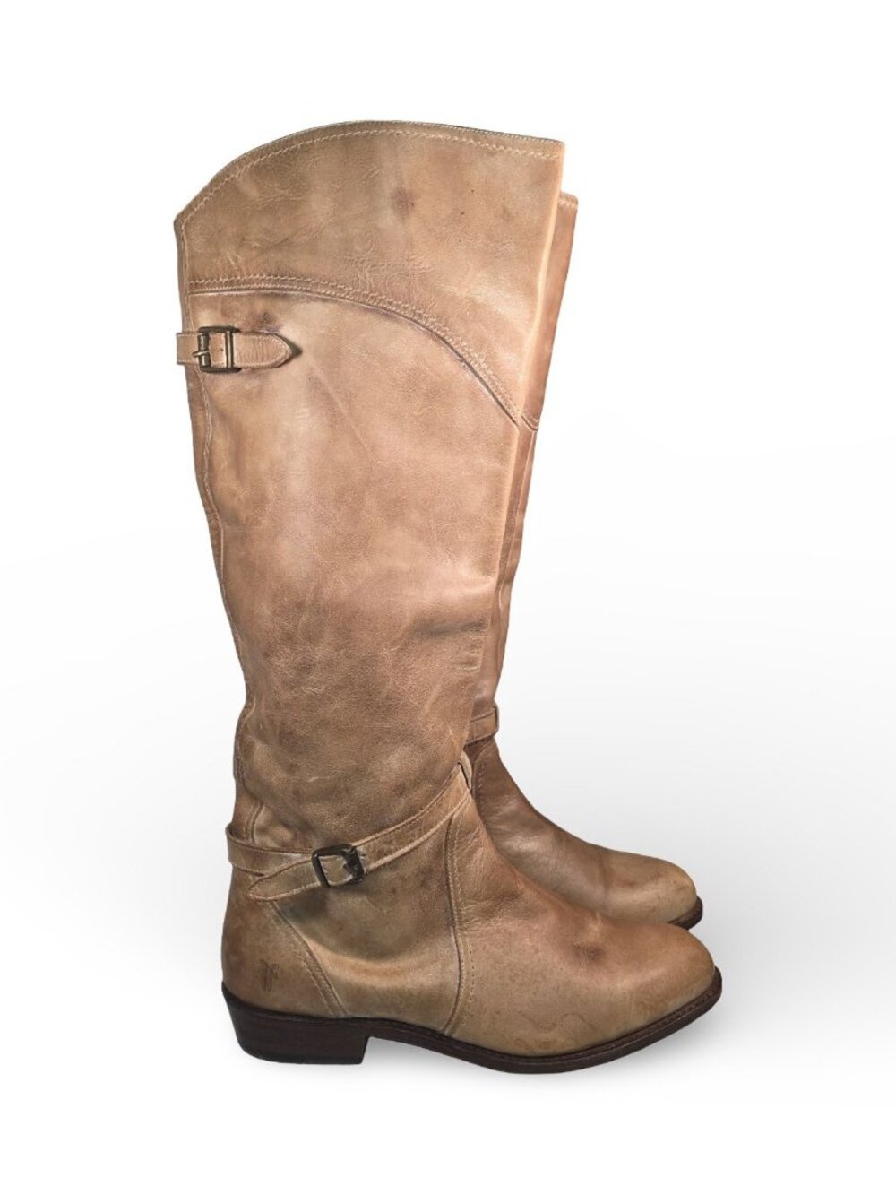 Frye 77559 Tall Riding Boots Womens 10 Tan Leather Made in Spain Goodyear Welt